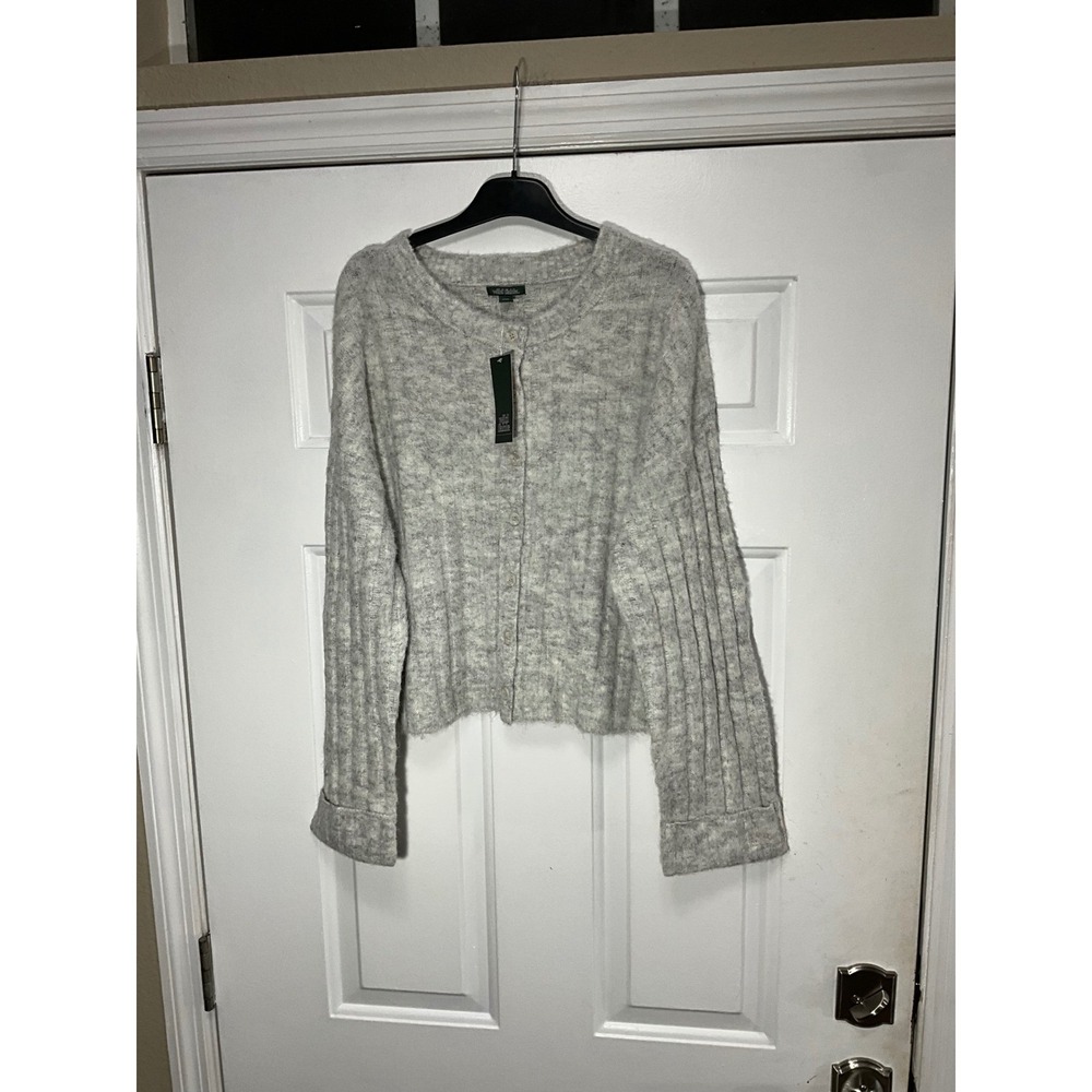 Wild Fable Womens Grey Fuzzy Cropped Button Front Cardigan Sweater Large